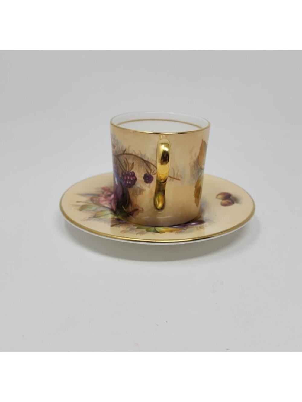 Aynsley Bone China Fruit Motif Coffee Cup & Saucer England Gold Trim Vintage - Picture 7 of 8